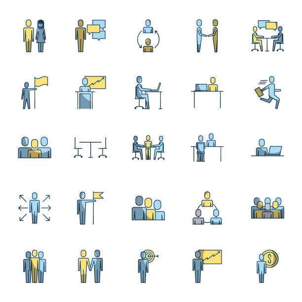 商业人士团队图标设置在细线图片下载