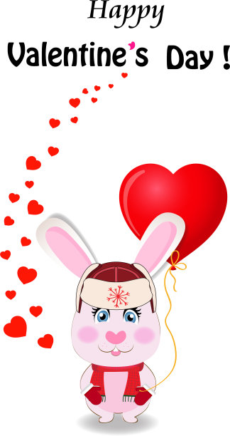 可爱的卡通兔子戴着红帽子和心形周围图片下载