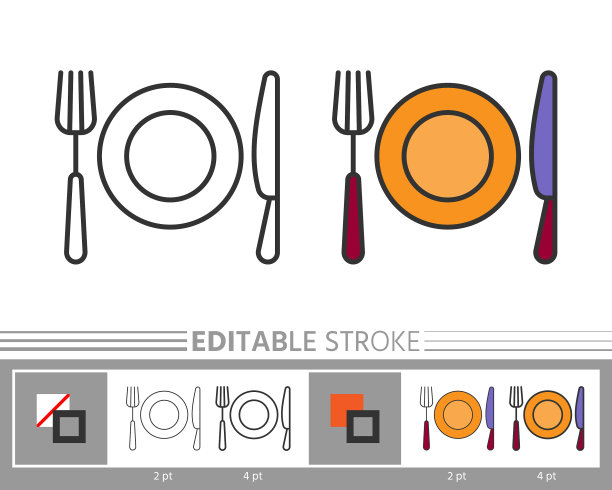扁平餐具餐具线性图标着色页图片下载