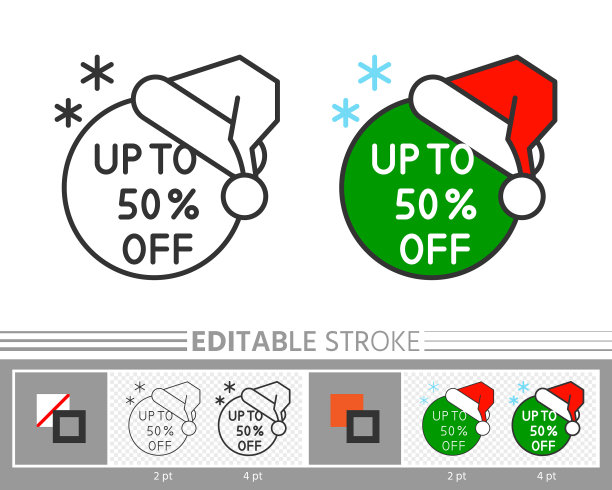 圣诞横幅贴纸圣诞帽销售线性图标图片下载