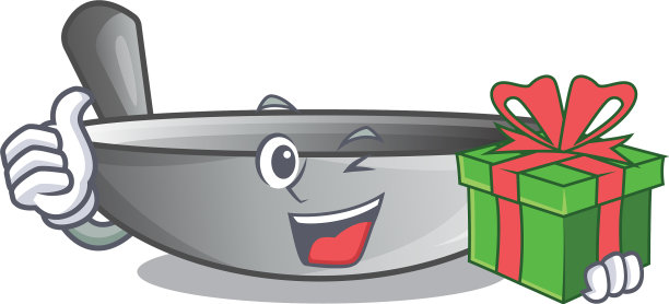 配有礼品卡通炒锅的厨房用具图片下载