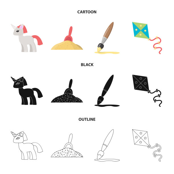 儿童玩具卡通黑色轮廓图标设置图片下载