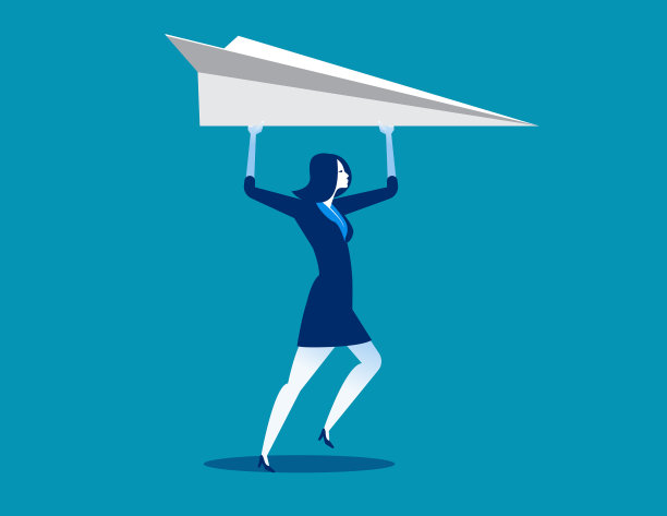 女商人和纸飞机的概念图片下载