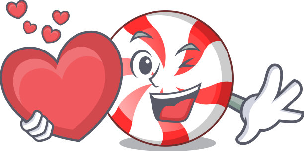 带有心形薄荷糖的卡通吉祥物图片下载