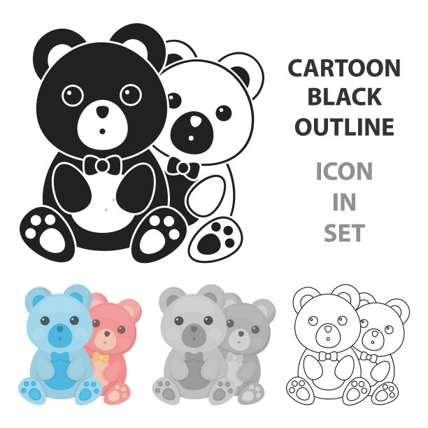 泰迪熊图标在卡通风格孤立上图片下载