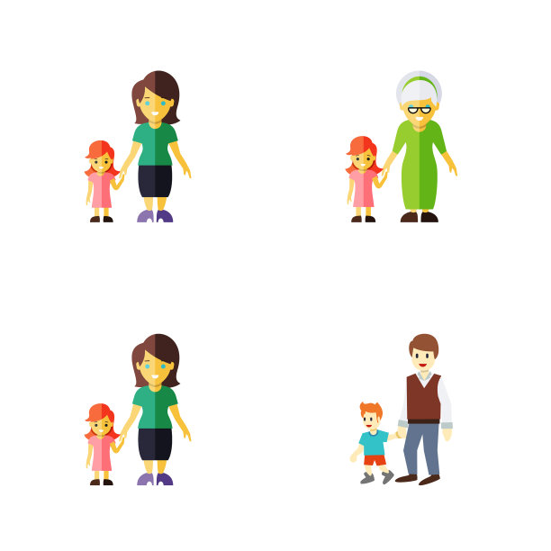 平面图标家庭设置的孙子男孩女儿图片下载