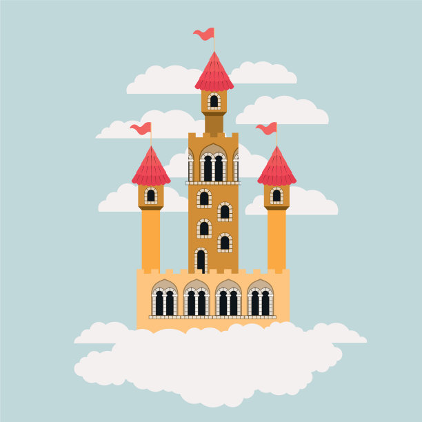 天空中童话般的黄色小城堡图片下载