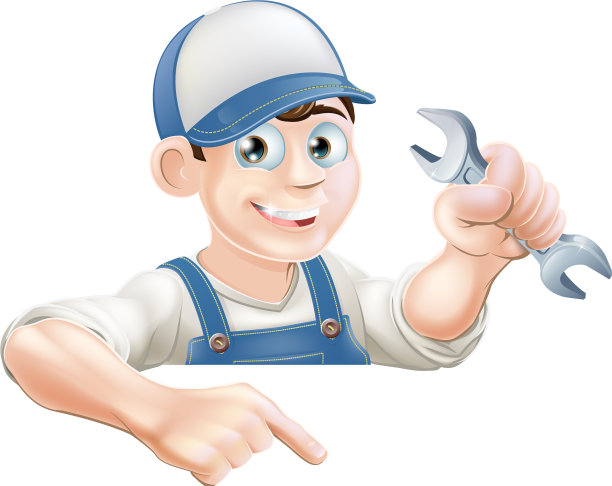 卡通机械师偷看标牌图片下载