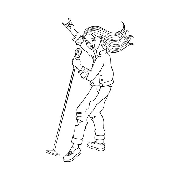 小品摇滚女人对着麦克风唱歌图片下载