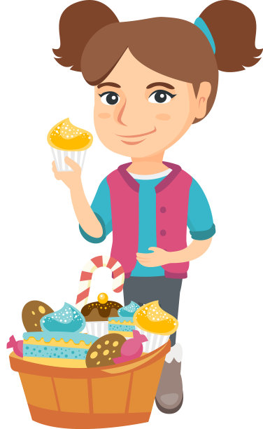 拿着蛋糕，摸着肚子的女孩图片下载