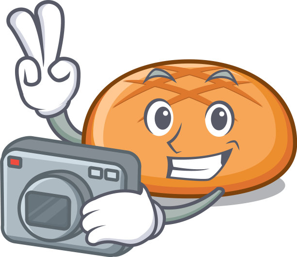 摄影师汉堡面包吉祥物卡通图片下载