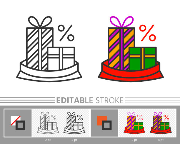 礼品盒在圣诞老人袋圣诞销售线图标图片下载