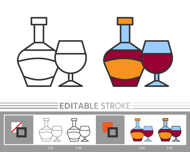 葡萄酒可编辑描线图标着色页图片下载