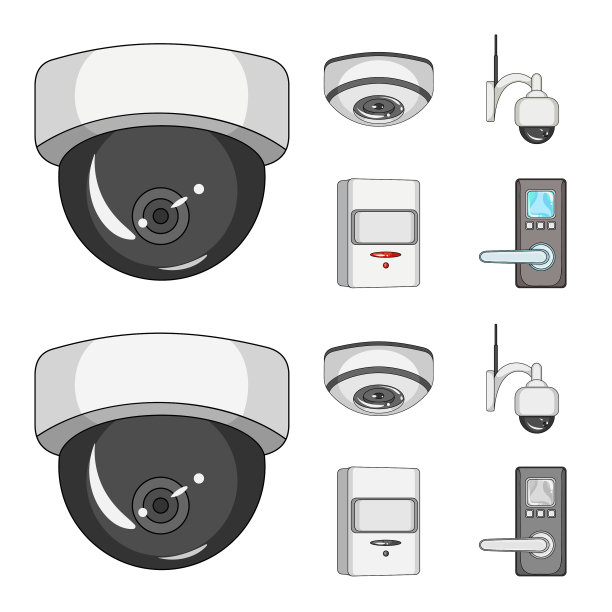 闭路电视和摄像机的孤立对象符号集图片下载