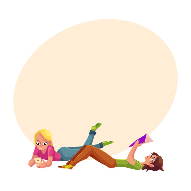 两个女孩在看书，玩手机图片下载