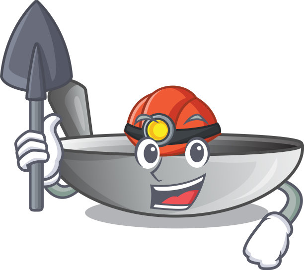 矿工卡通炒锅上的厨房用具图片下载