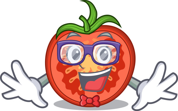 切菜板上的极客卡通番茄片图片下载