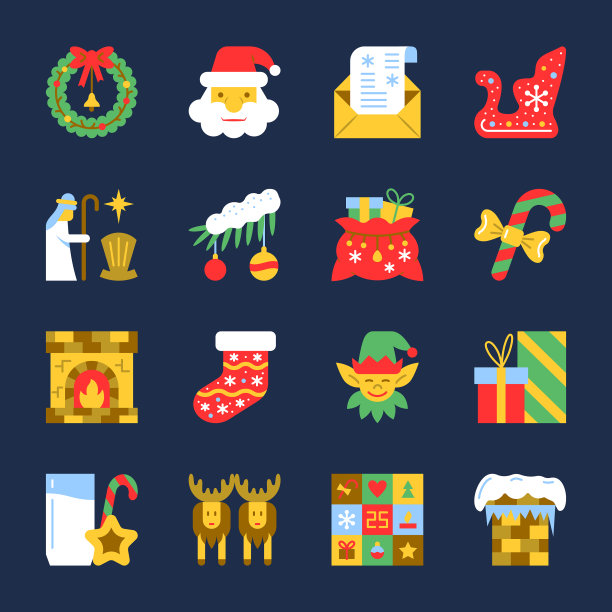 多彩的圣诞新年图标设置图片下载