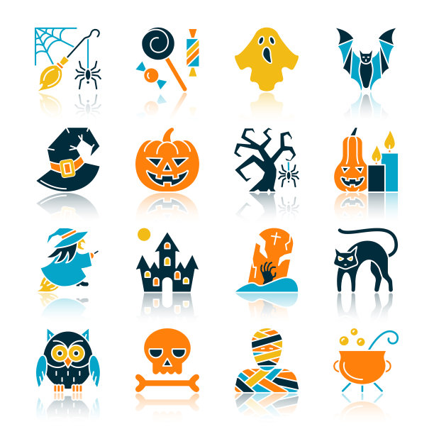 万圣节彩色平面剪影图标集图片下载