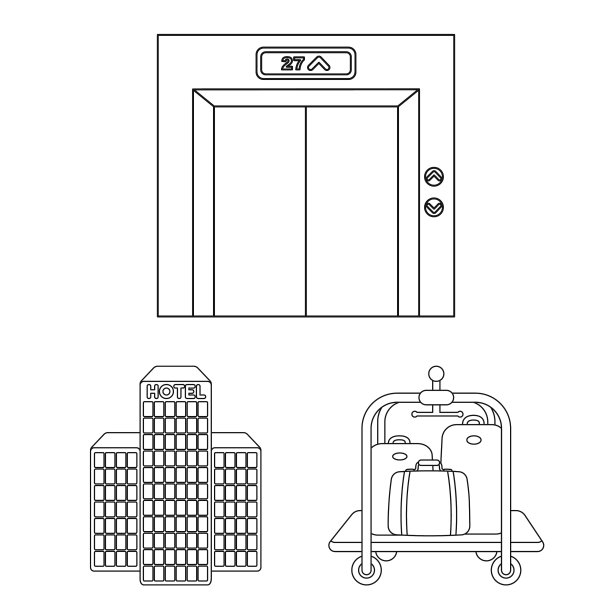 酒店和设备的轮廓图标设置图片下载