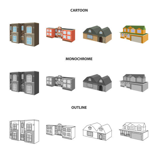 孤立对象立面和房屋标志集图片下载