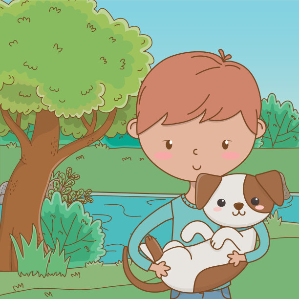 男孩和狗的卡通设计图片下载