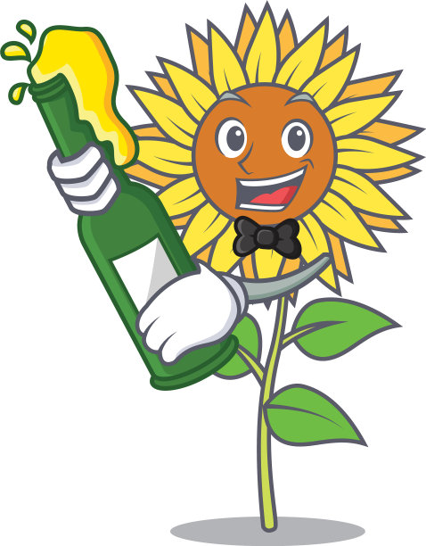 与啤酒向日葵吉祥物卡通风格图片下载