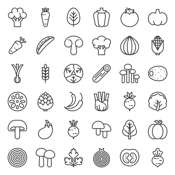 可爱的蔬菜线图标设置图片下载