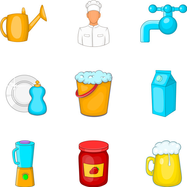 厨具图标设置卡通风格图片下载