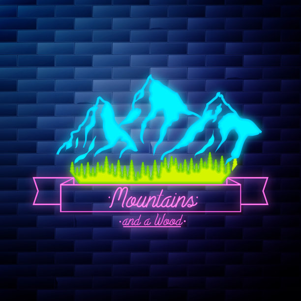 古老的山脉象征着发光的霓虹灯图片下载
