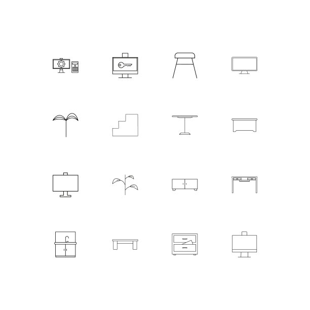 家具和家庭口音线性薄图标集图片下载