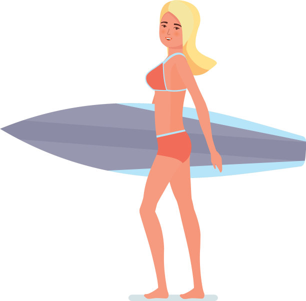 冲浪者侧身站着拿着冲浪板游泳图片下载