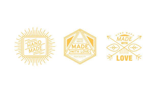 手工制作的爱的标志设置金色徽章图片下载