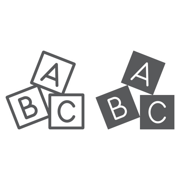 字母立方体线条和符号图标ABC和玩具图片下载