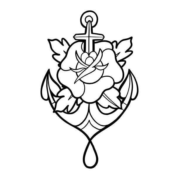 图形锚与花卉装饰图片下载