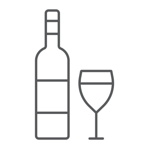 葡萄酒细线图标：酒精和饮品玻璃杯标志图片下载