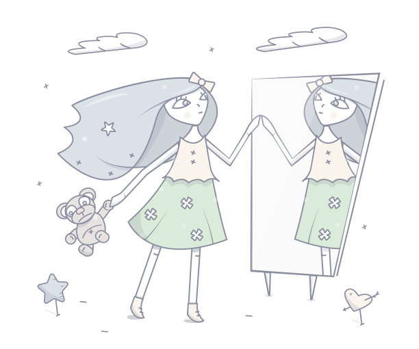 快乐的小女孩站在镜子前图片下载