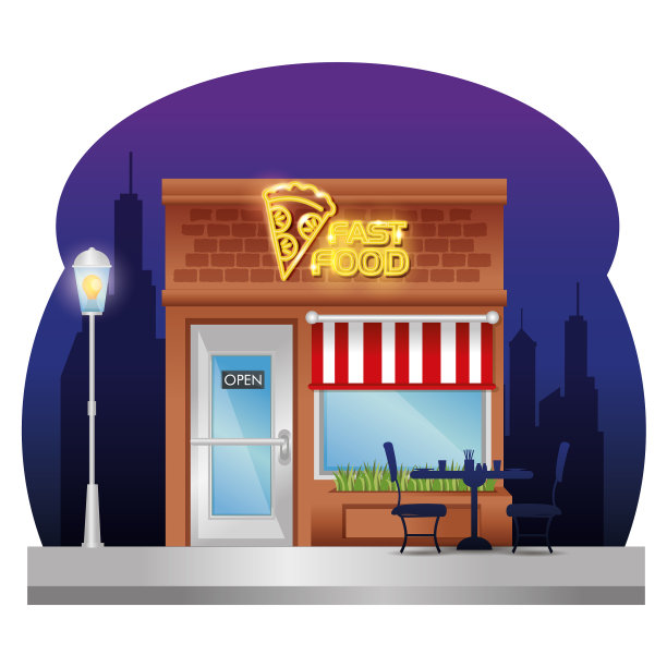 快餐外立面建筑霓虹灯标签图片下载