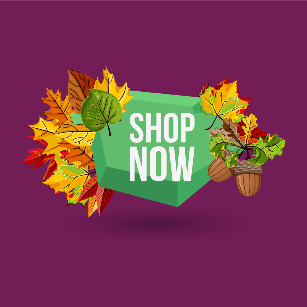现在商店几何标签与秋天的叶子图片下载