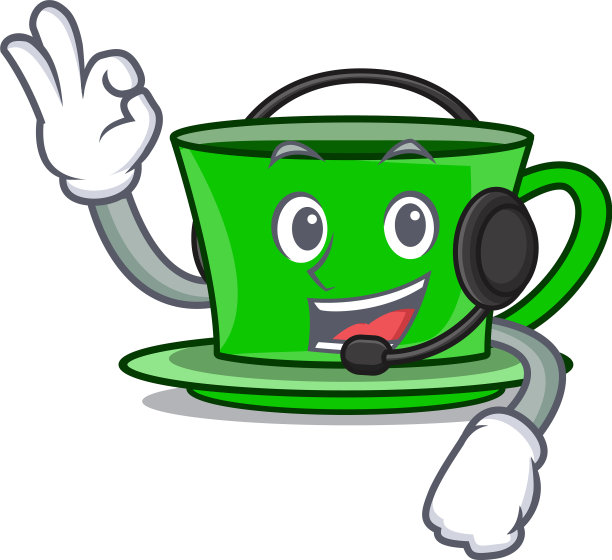 带有耳机的绿茶卡通吉祥物图片下载