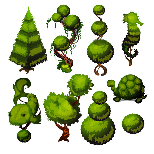 一套修剪成动物形状的灌木图片下载