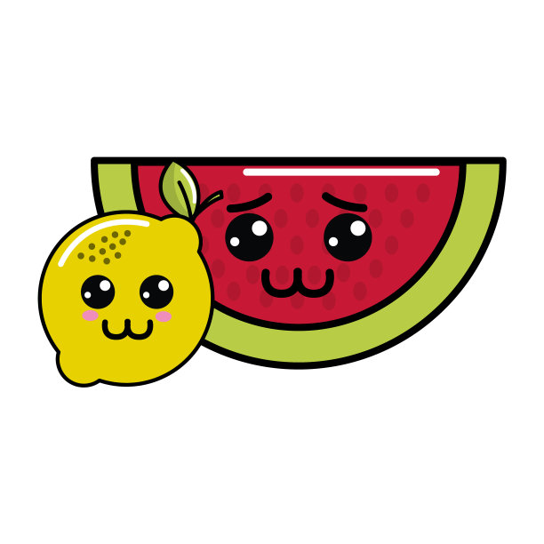 卡哇伊悲伤的西瓜和快乐的柠檬图标图片下载