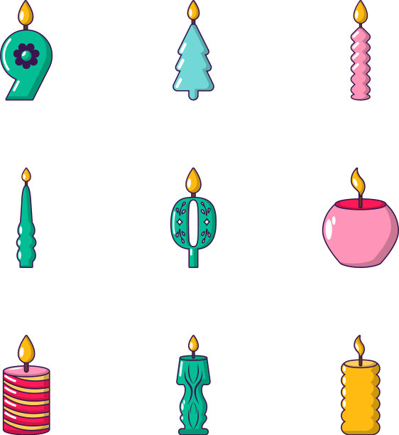 生日蜡烛图标设置卡通风格图片下载