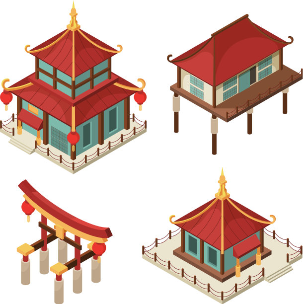 亚洲建筑等距中式大门图片下载