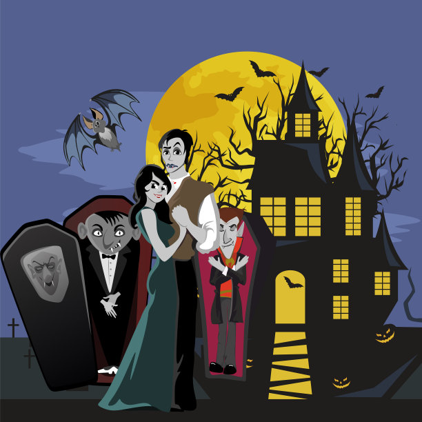 万圣节哥特式派对与吸血鬼夫妇有趣图片下载