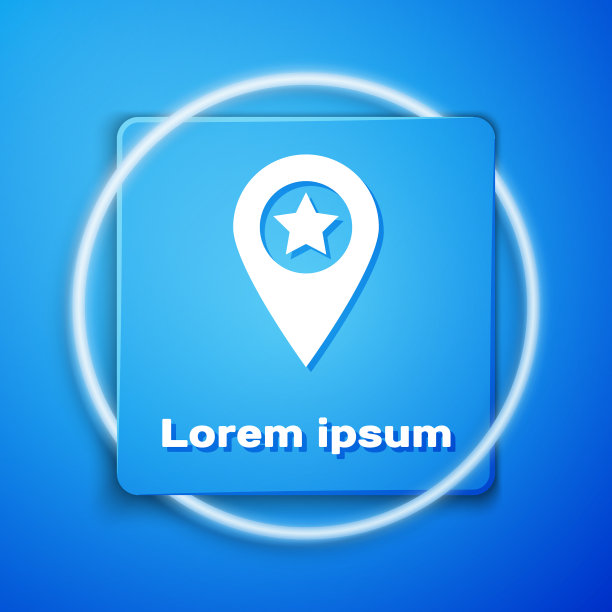 白色地图指针与星形图标隔离在蓝色图片下载