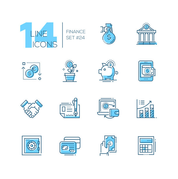 金融-彩色现代单线图标集图片下载