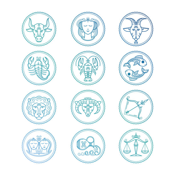 线条图标生肖标志设置丰富多彩图片下载