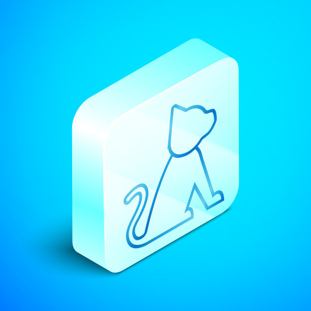 等距线猫图标孤立在蓝色图片下载