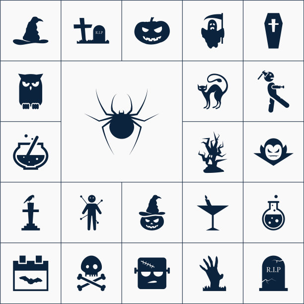 一套万圣节图标简单的恐怖元素图片下载